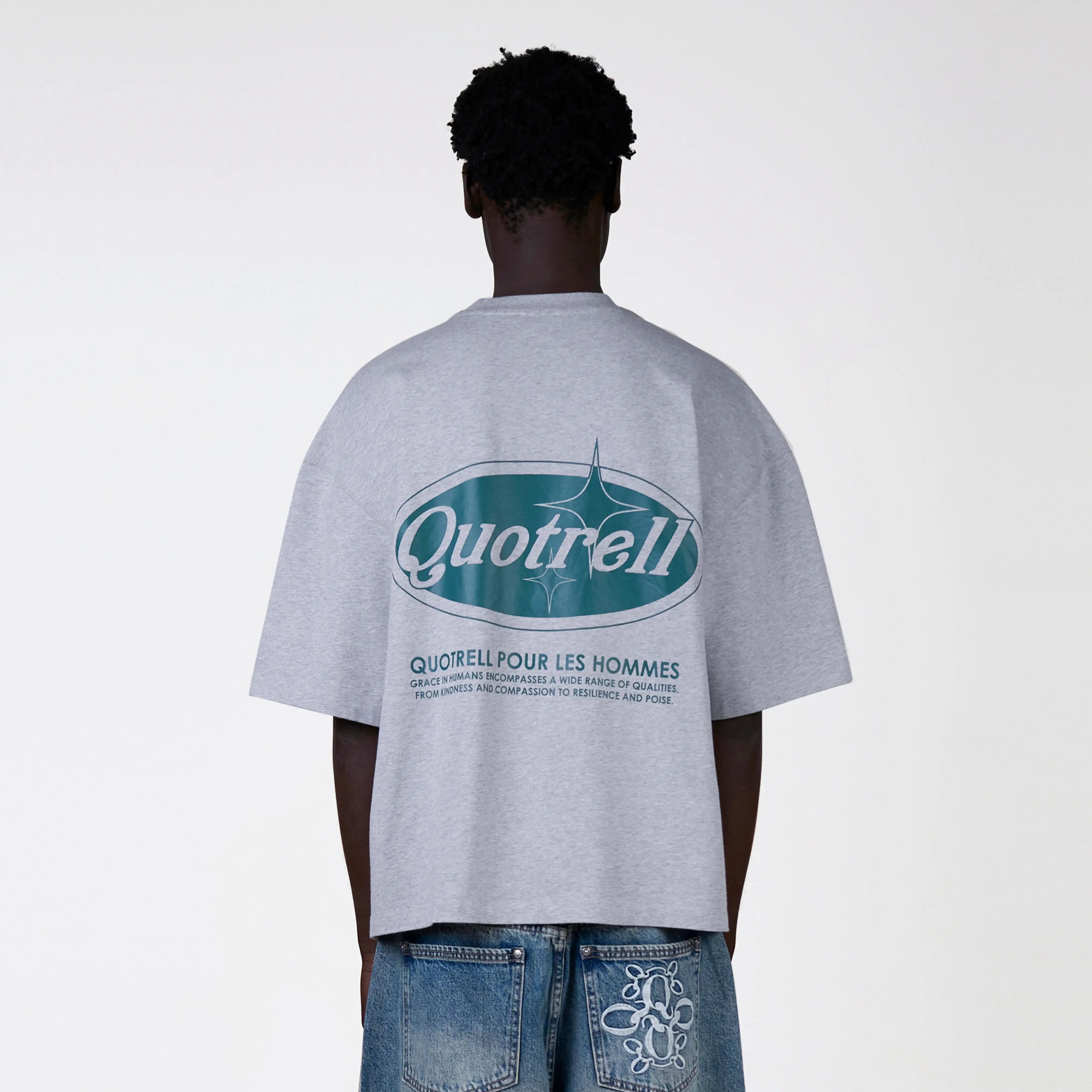 SANTIAGO TEE | GREY MELEE/TEAL - Image 2